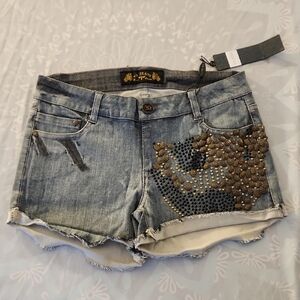 Women's Virgin Only‎ Skull Studded & Embellished Denim Shorts